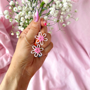 White & Pink Baby Daisy Earrings