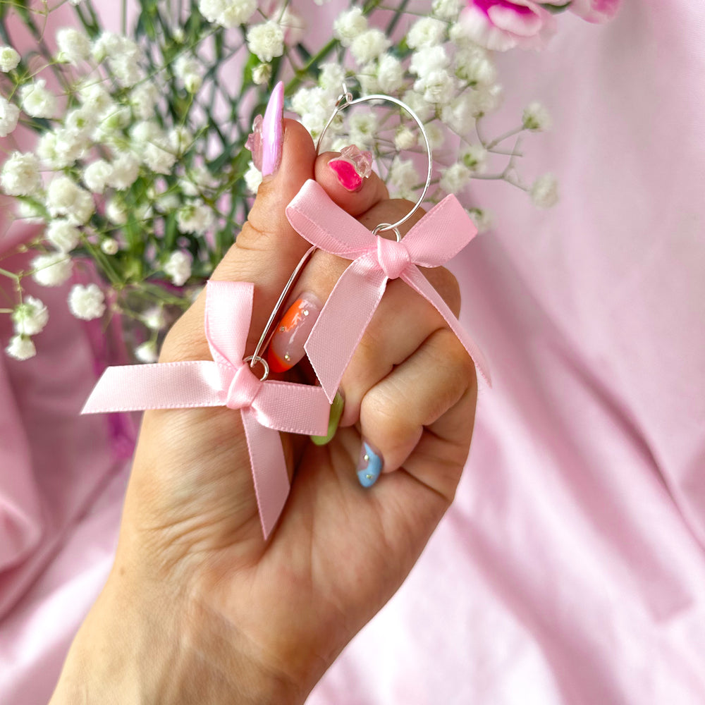 Pink Bow Ribbon Earrings